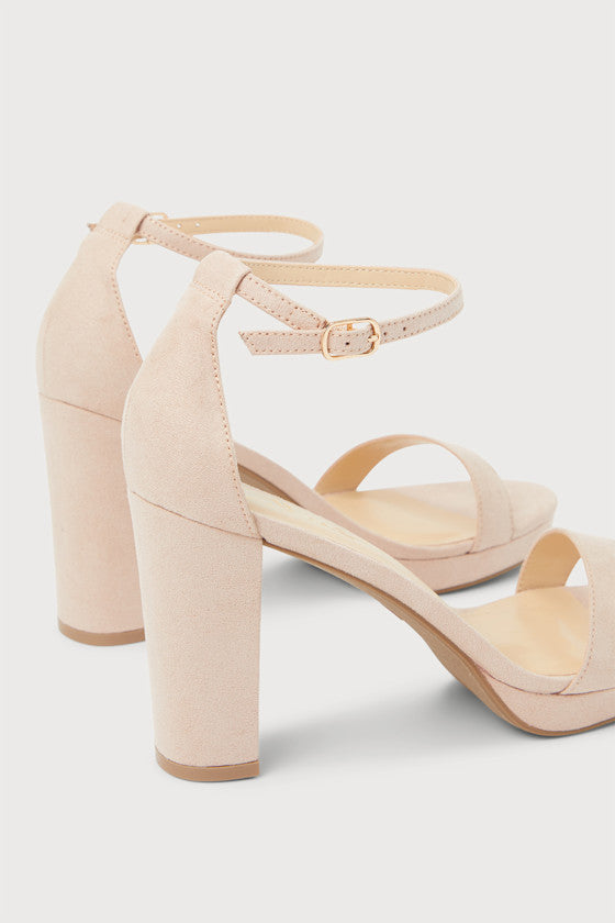 Kinsella Light Nude Suede Platform Ankle Strap High Heels