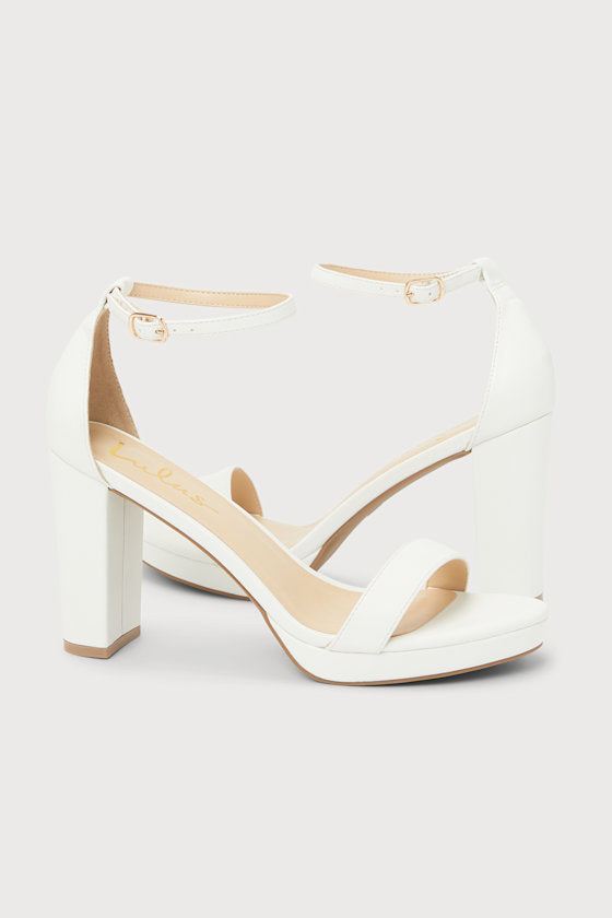 Kinsella White Platform Ankle Strap High Heels