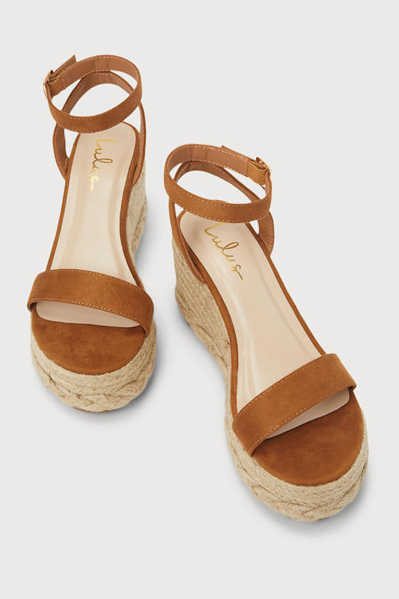 Cesilie Brown Suede Ankle Strap Platform Espadrille Wedges