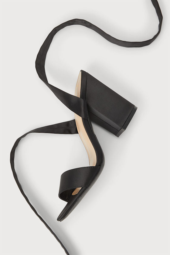 Alta Black Satin Lace-Up Heels