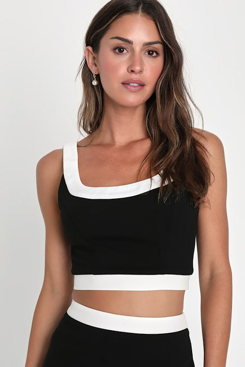 Totally Sensational Black Color Block Sleeveless Crop Top
