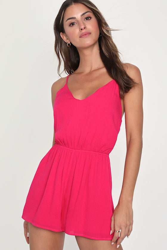 Leisurely Weekend Hot Pink Strappy Backless Romper