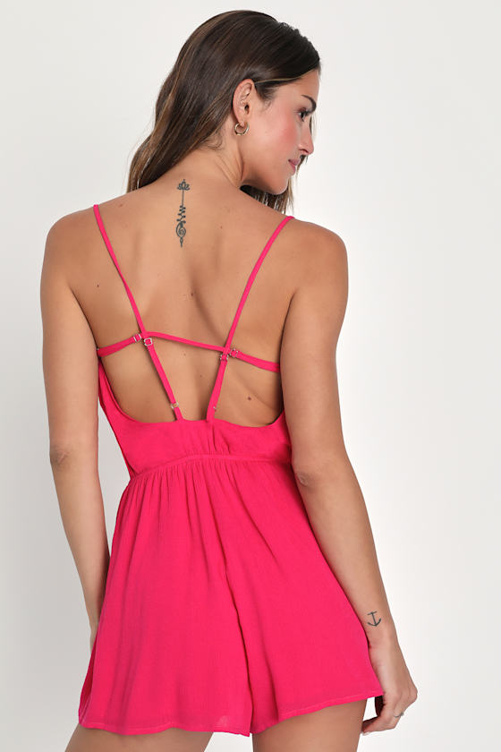 Leisurely Weekend Hot Pink Strappy Backless Romper