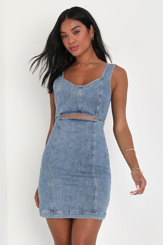 Charming Edge Light Blue Denim Cutout Mini Dress