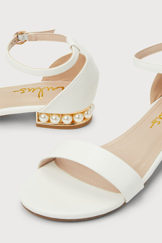 Romay White Pearl Ankle Strap Sandals