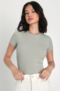 Effortless Upgrade Sage Green Ribbed Short Sleeve Top