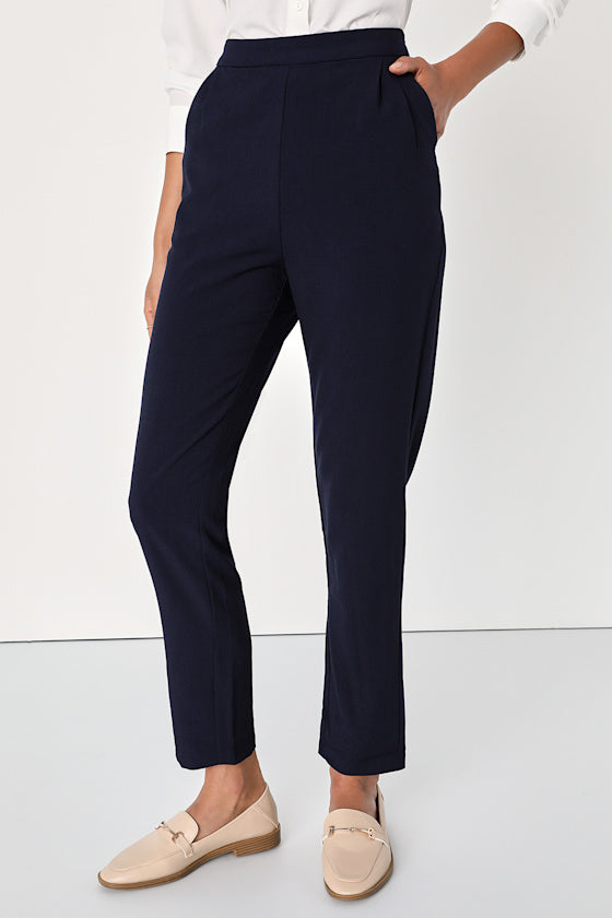 Kick It Navy Blue High-Waisted Trouser Pants