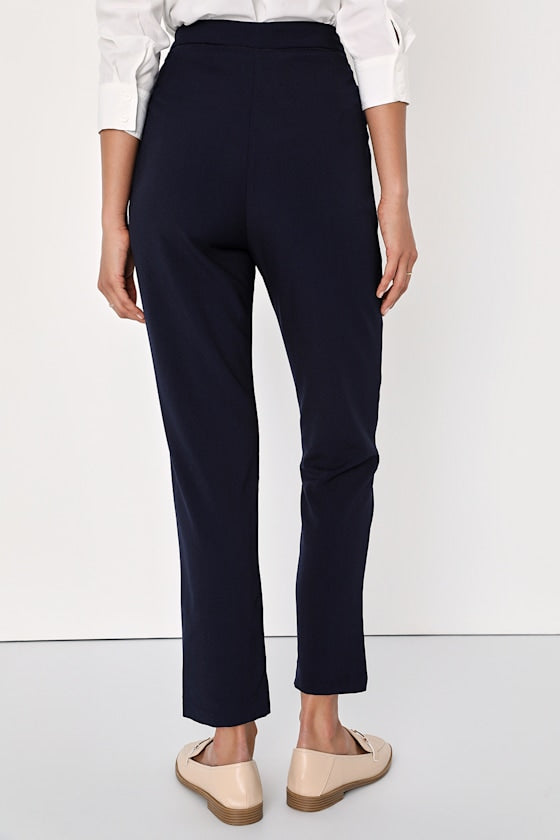 Kick It Navy Blue High-Waisted Trouser Pants