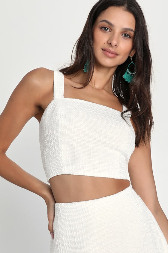 Elevated Attitude White Tweed Sleeveless Two-Piece Skort Romper