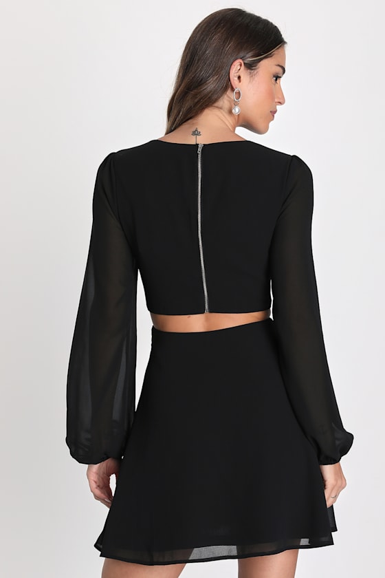 Garden Bliss Black Long Sleeve Cutout Mini Dress