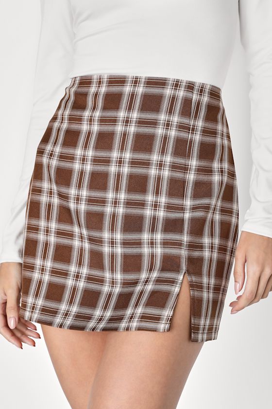 Cutest Lesson Brown Plaid High-Rise Mini Skirt