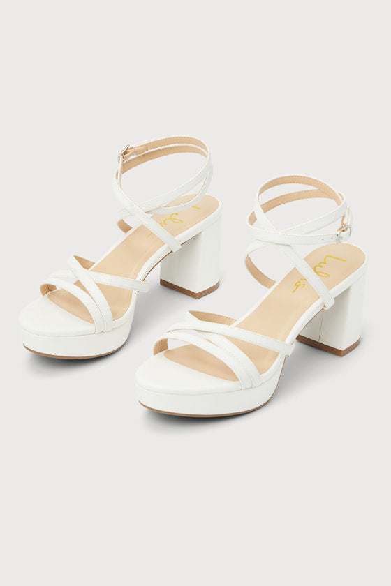 Lexia White Platform Ankle Strap High Heel Sandals