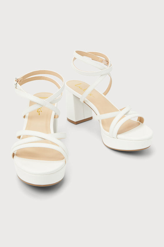 Lexia White Platform Ankle Strap High Heel Sandals