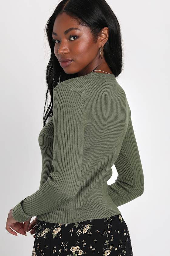Karlee Olive Green Ribbed Knit Long Sleeve Sweater Top