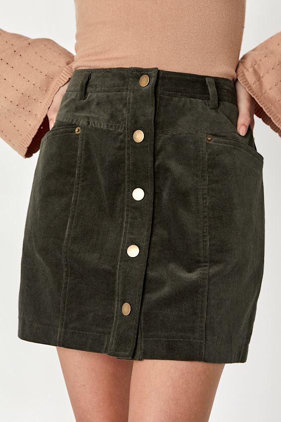 Charming Feeling Olive Green Corduroy Mini Skirt