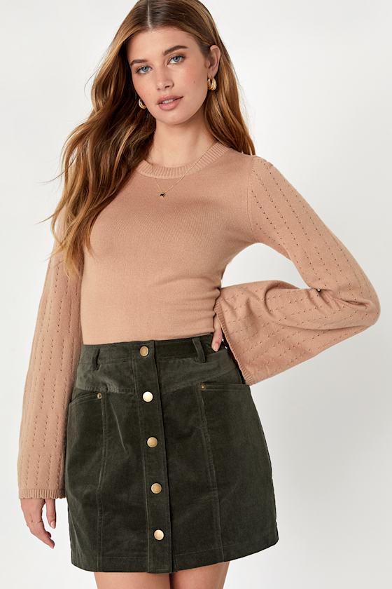 Charming Feeling Olive Green Corduroy Mini Skirt