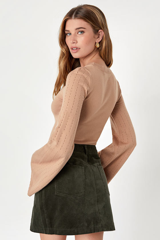 Charming Feeling Olive Green Corduroy Mini Skirt