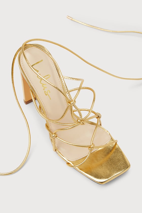 Rinay Gold Strappy Lace-Up High Heel Sandals