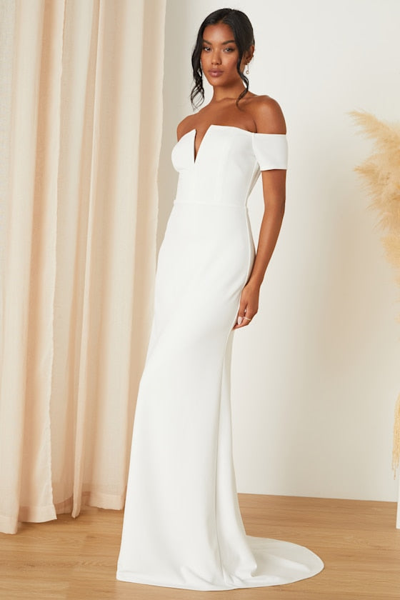 Loveliest Aura White Off-the-Shoulder Mermaid Maxi Dress
