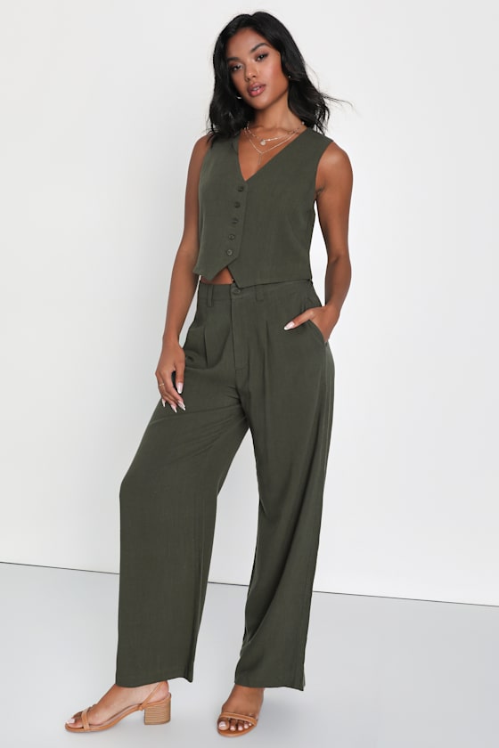 Suits You Perfectly Olive Green Linen Vest