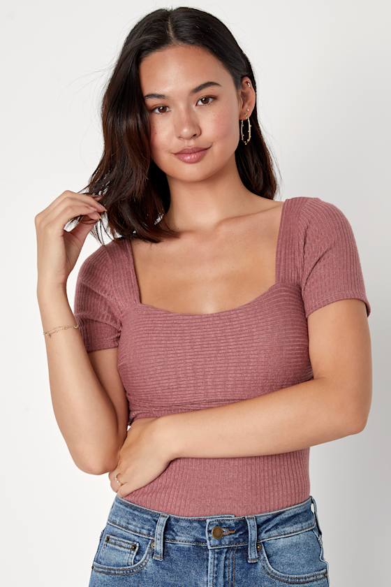 Quintessential Muse Mauve Ribbed Short Sleeve Top