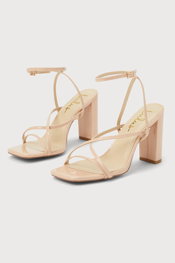 Makennaa Light Nude Strappy High Heel Ankle Strap Sandals