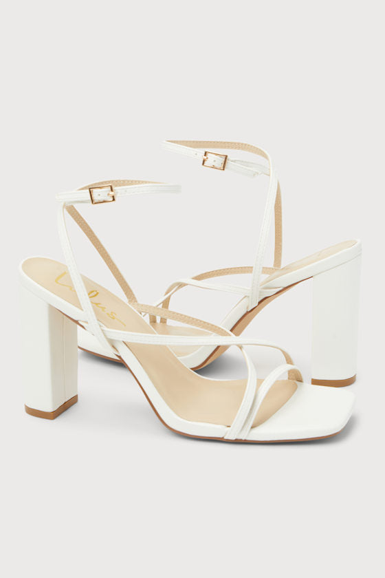 Makennaa White Strappy High Heel Ankle Strap Sandals