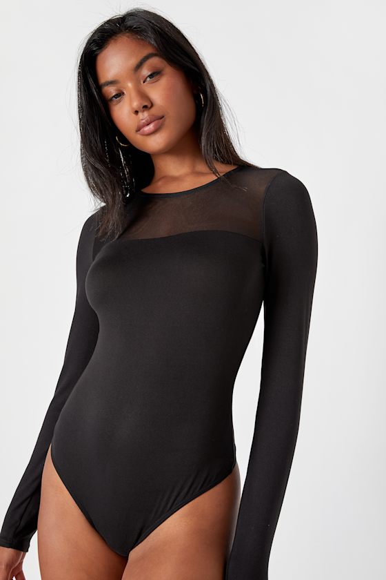Alluring Cutie Black Mesh Long Sleeve Bodysuit