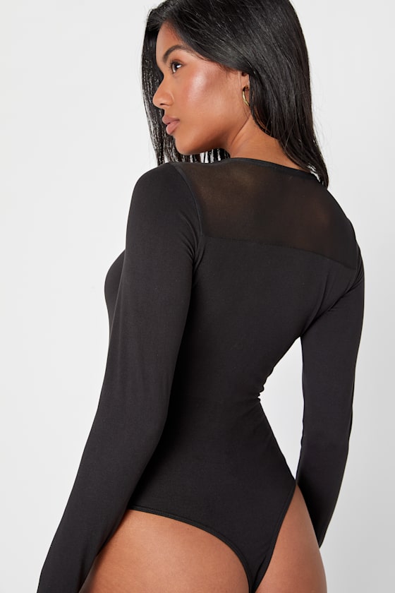 Alluring Cutie Black Mesh Long Sleeve Bodysuit