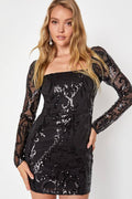 Ultimate Glow Black Sequin Long Sleeve Bodycon Mini Dress