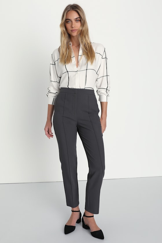 Curated Aura White and Black Grid Print Button-Up Top
