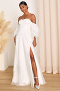 True Excellence White Bustier Off-The-Shoulder Gown