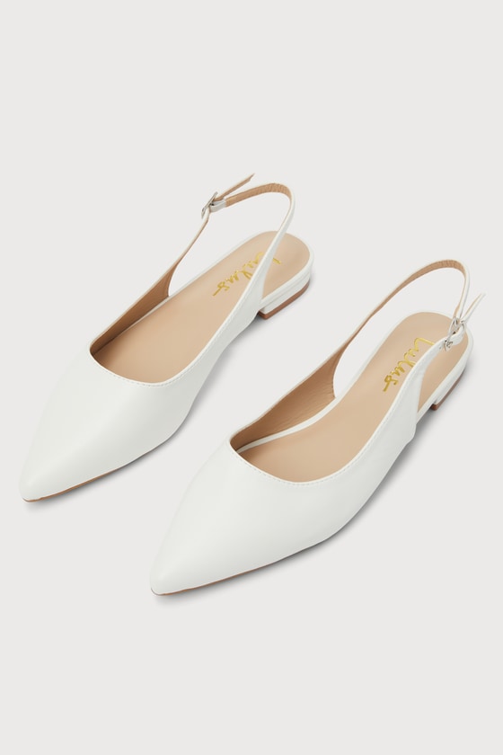 Kayaa White Pointed-Toe Slingback Flats