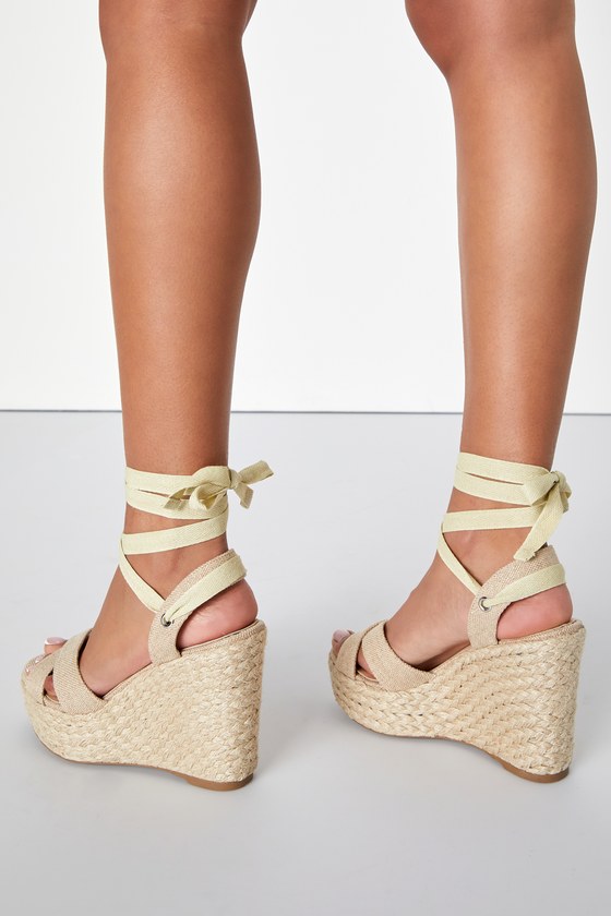 Esme Natural Lace-Up Espadrille Wedges