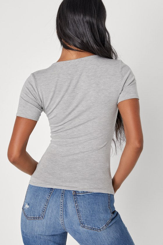 Basically Effortless Heather Grey Short Sleeve Scoop Neck Top