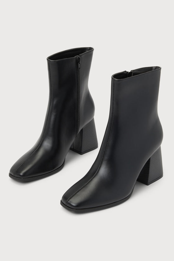 Charleigh Black Square Toe Mid-Calf Boots