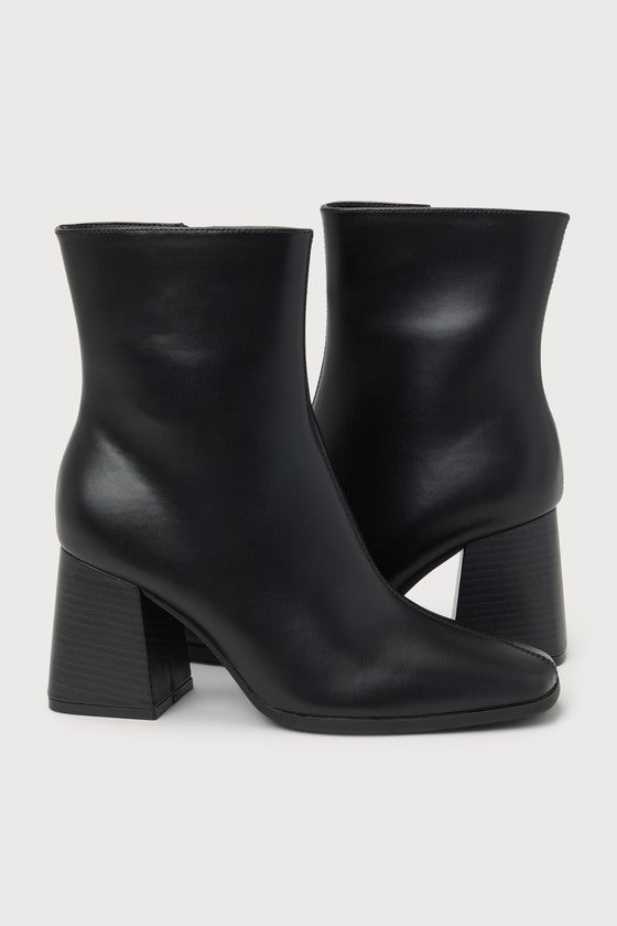 Charleigh Black Square Toe Mid-Calf Boots