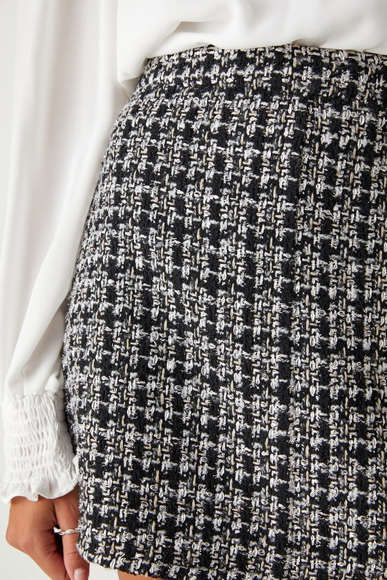 Upscale Instinct Black and Silver Tweed Mini Skirt