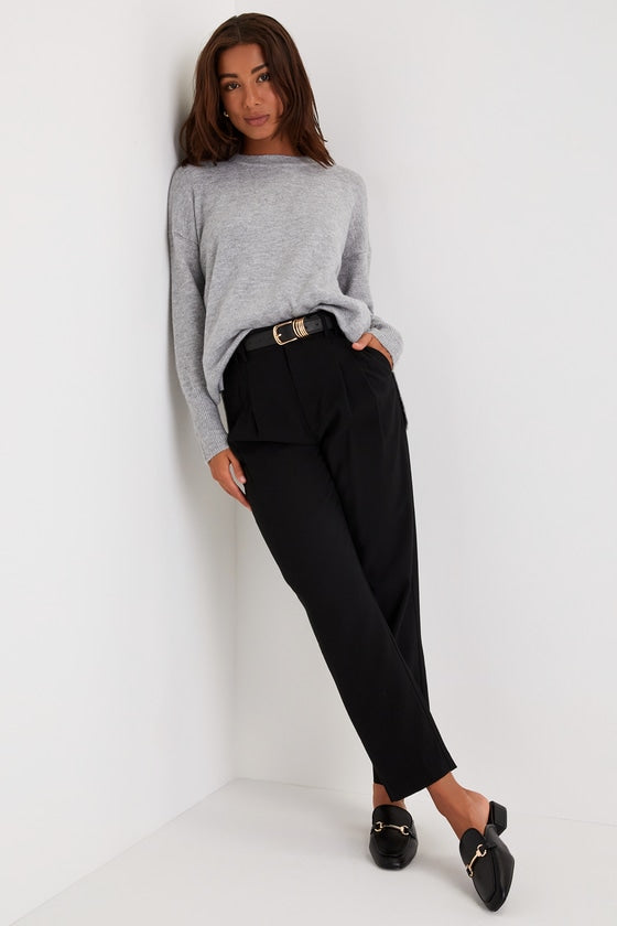 Autumn Allure Heather Grey Crew Neck Oversized Pullover Sweater