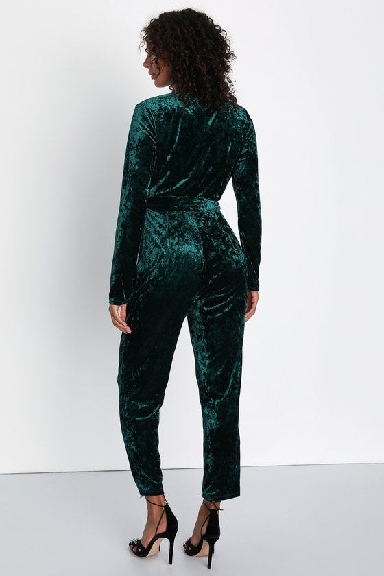 Flawless Icon Emerald Crushed Velvet Straight Leg Jumpsuit