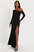 Elegant Sensation Black Asymmetrical Pleated Maxi Dress