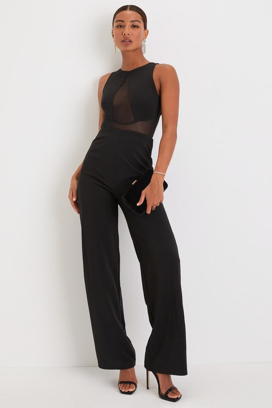 Alluring Perfection Black Mesh Cutout Backless Jumpsuit