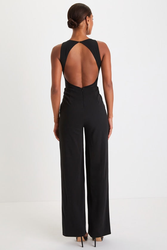 Alluring Perfection Black Mesh Cutout Backless Jumpsuit
