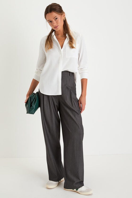 Elevated Aesthetic Ivory Collared Long Sleeve Button-Up Top