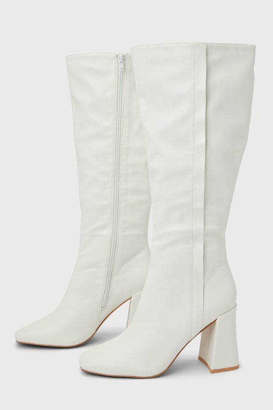 Magnolia White Square Toe Knee-High Boots