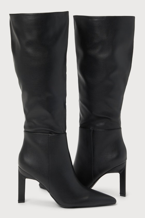 Olivet Black Pointed-Toe Knee-High Boots
