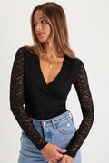 Adorable Embrace Black Lace Long Sleeve Bodysuit