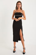 Upscale Flirt Black Rhinestone Sleeveless Bodycon Midi Dress
