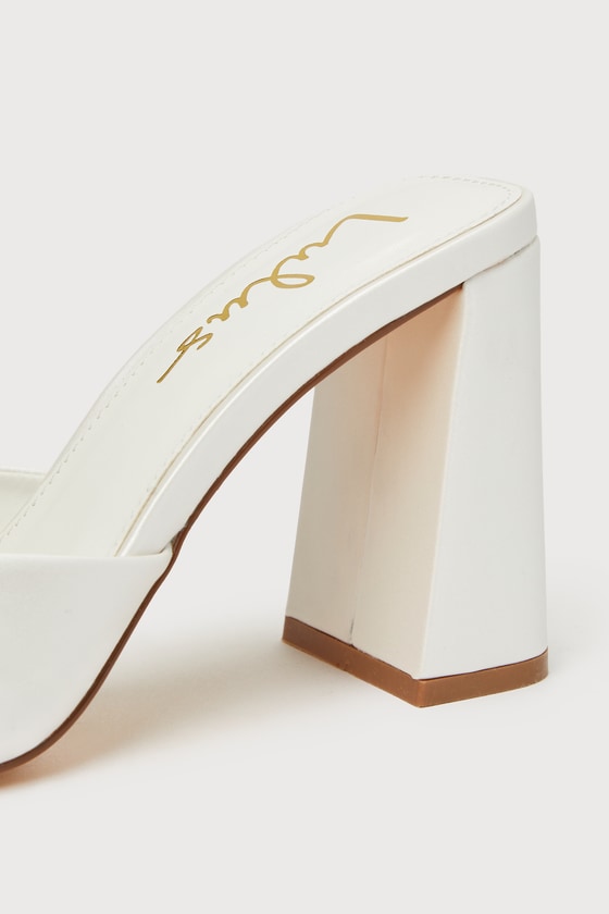 Preslie White Satin High Heel Slide Sandals