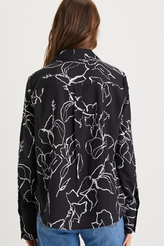 Artistically Chic Black and White Abstract Print Button-Up Top